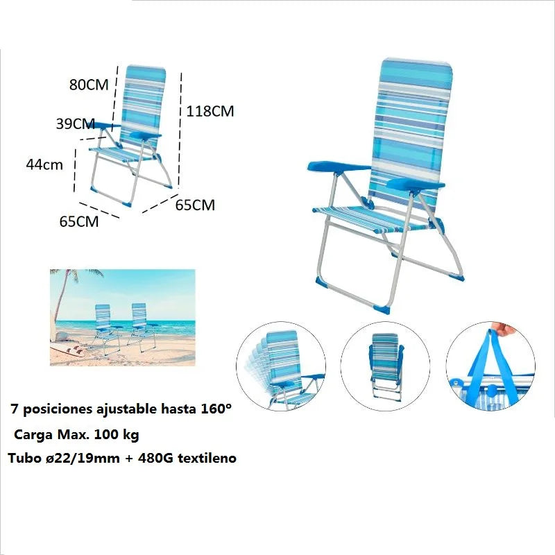 High Folding Beach Chair – Aluminum Frame & Cushion