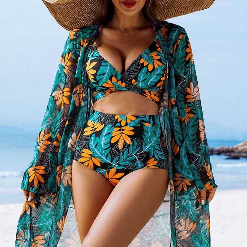 Women’s 3-Piece Bikini Set – Sexy High-Waist Swimwear 2025