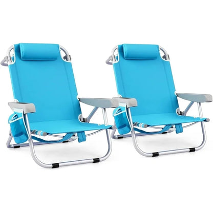 2-Pack Folding Backpack Beach Chairs – 5-Position Recliners