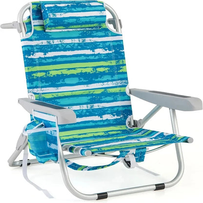 2-Pack Folding Backpack Beach Chairs – 5-Position Recliners