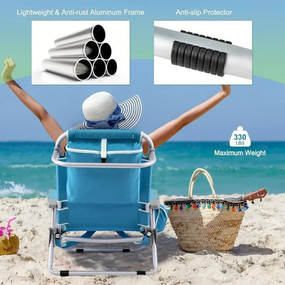 2-Pack Folding Backpack Beach Chairs – 5-Position Recliners