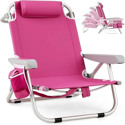 2-Pack Folding Backpack Beach Chairs – 5-Position Recliners