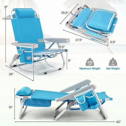 2-Pack Folding Backpack Beach Chairs – 5-Position Recliners
