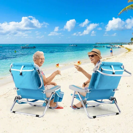 2-Pack Folding Backpack Beach Chairs – 5-Position Recliners