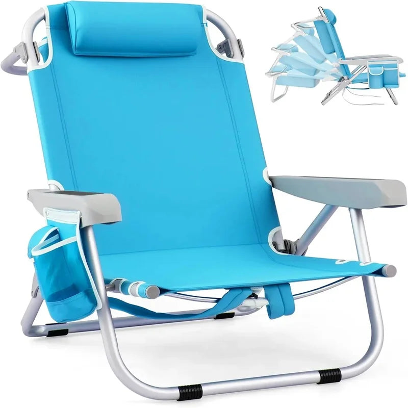 2-Pack Folding Backpack Beach Chairs – 5-Position Recliners