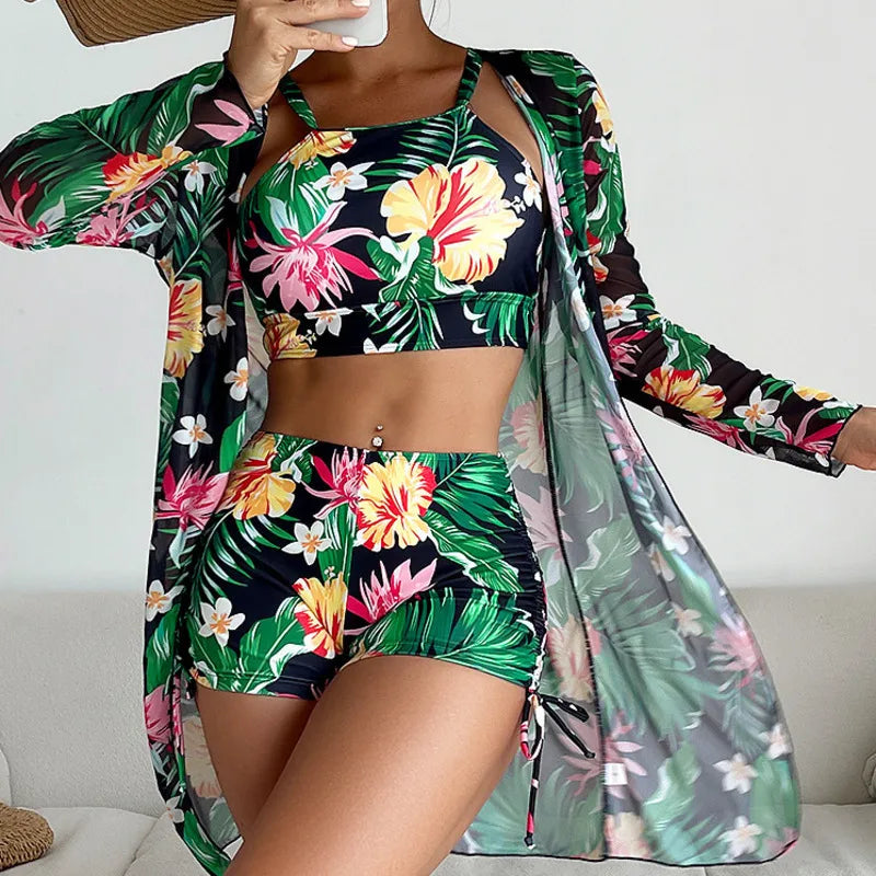 Women’s 3-Piece Tankini Set – Push-Up Swimwear 2025