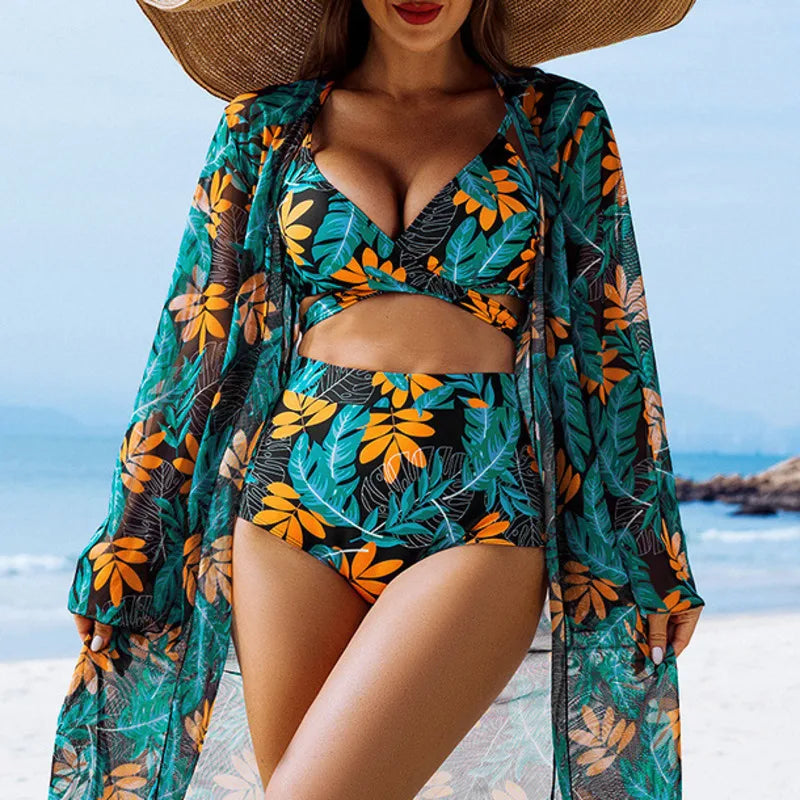 Women’s 3-Piece Bikini Set – Sexy High-Waist Swimwear 2025