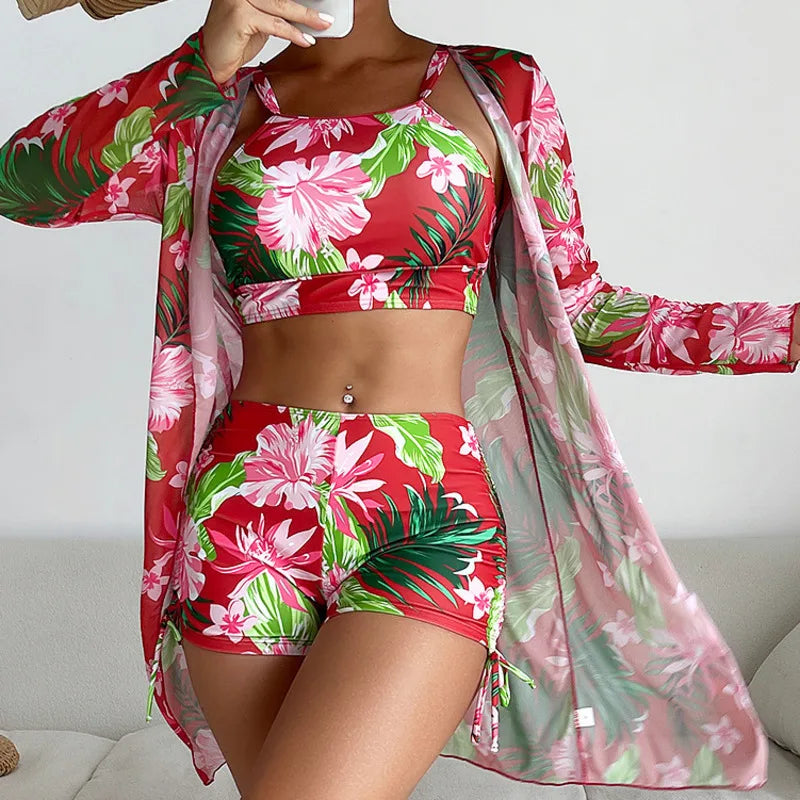 Women’s 3-Piece Tankini Set – Push-Up Swimwear 2025