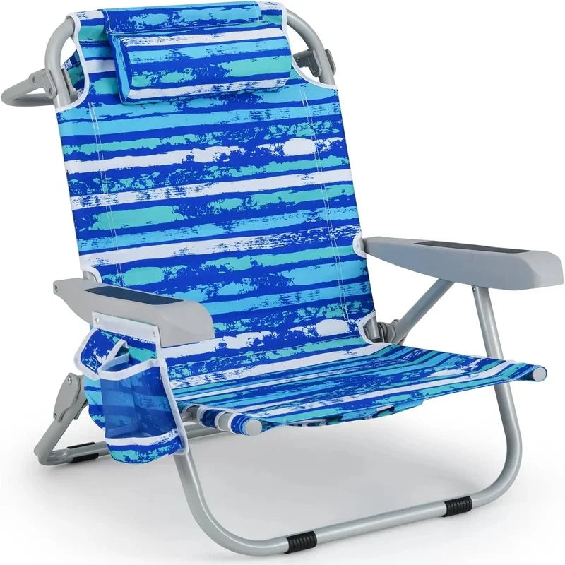 2-Pack Folding Backpack Beach Chairs – 5-Position Recliners
